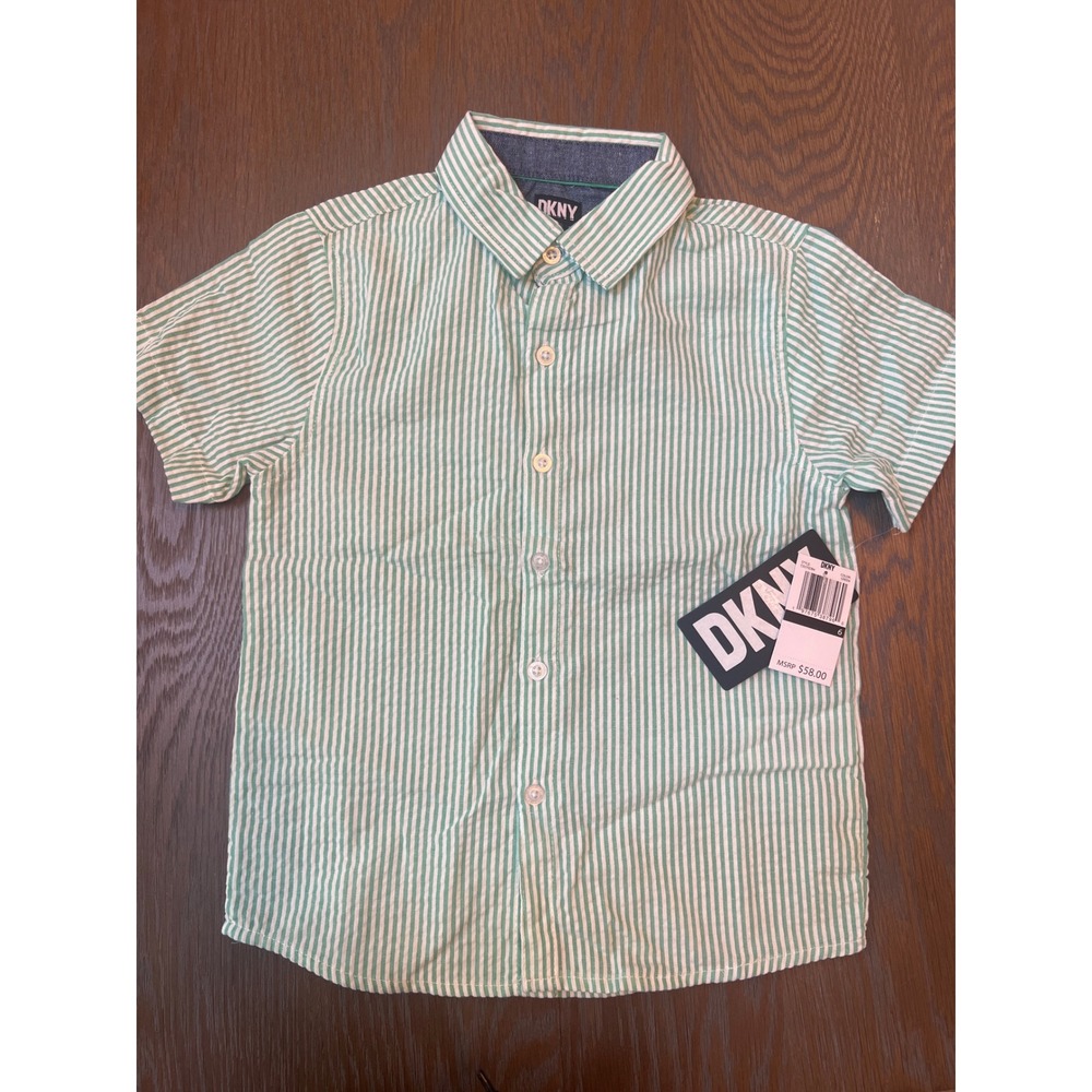 DKNY‎ Kids Green Stripe Button Up Short Sleeve Shirt MSRP $58